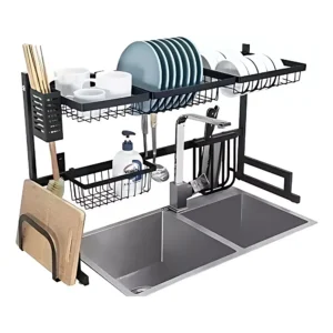 Escurridor de platos de acero inoxidable con dos niveles - Organiza vajilla y utensilios manteniendo la cocina seca